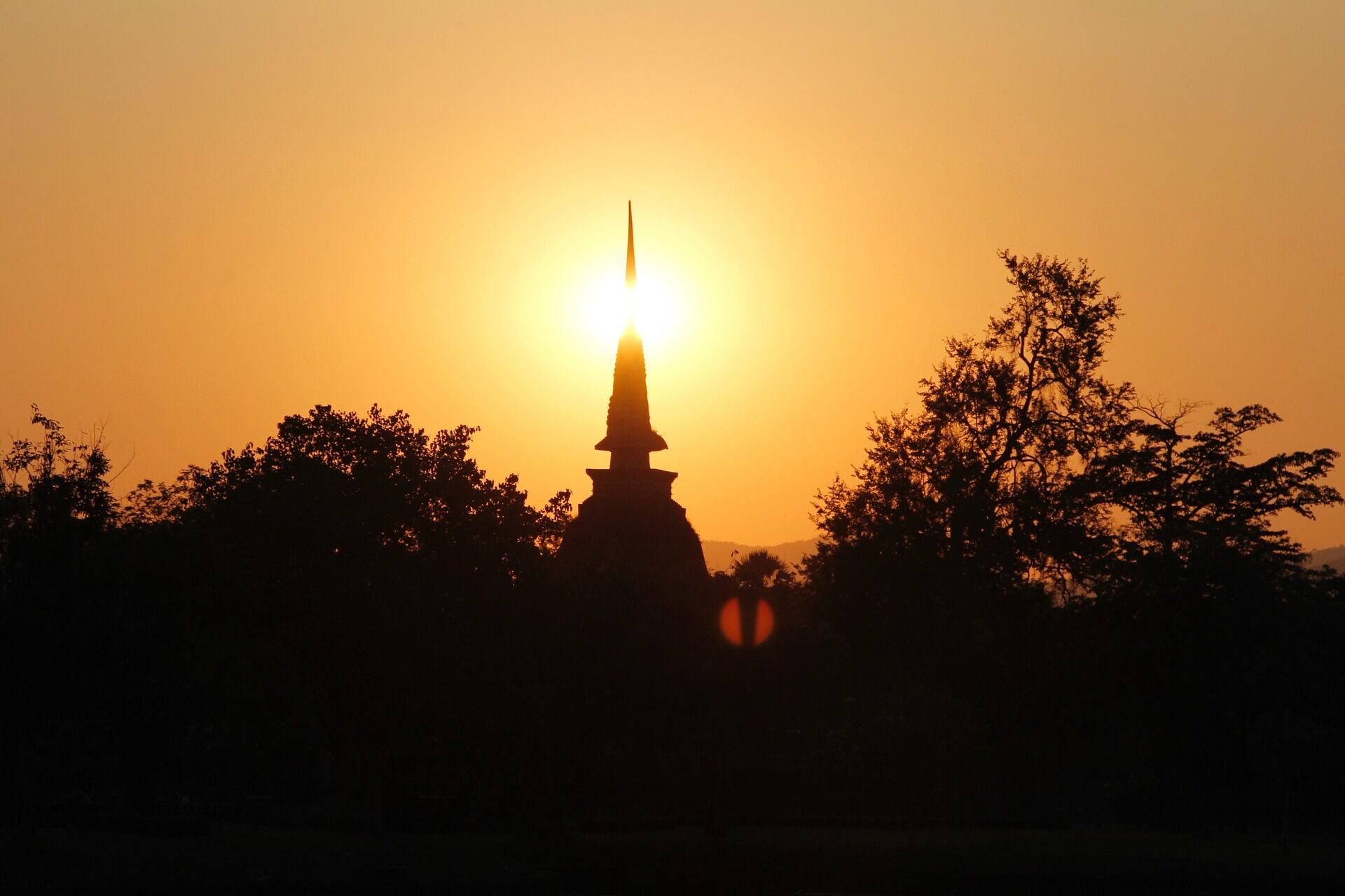 Sukhoithai Sunset on the tower of Pagoda, Thailand